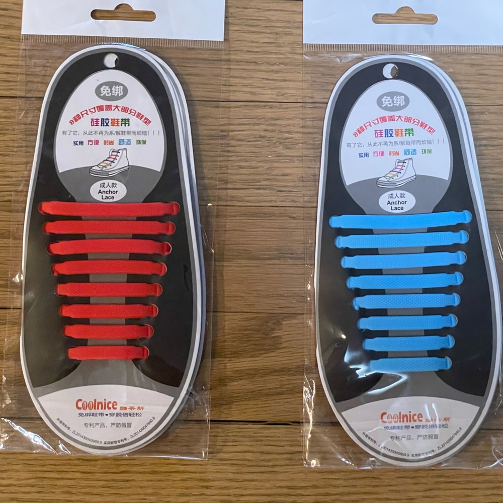 Set of 2 pairs COOLNICE Silicone No Tie Shoelaces for Adults / Red and Blue